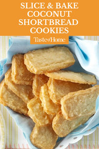 Light and buttery, these delicate shortbread cookies are melt-in-your-mouth good. The coconut flavor makes them extra special. —Roberta Otto, Duluth, Minnesota #shortbreadcookies #coconut #coconutrecipes #cookies #cookierecipes #desserts