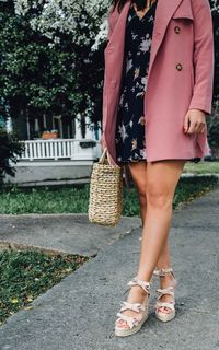 spring floral wrap dress, pink trench coat for spring - My Style Vita