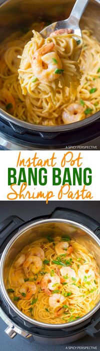 Easy Instant Pot Bang Bang Shrimp Pasta Recipe - A simple pressure cooker recipe made in 8 minutes! So comforting and packed with flavor. via @spicyperspectiv