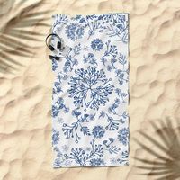 Botanicals in a circles. ferns, garden, leaf, botanic, white, blue, boho, white-blue. Beach Towel