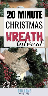 Make this quick Christmas wreath for just a few dollars!  Budget Christmas decor can still look great! They look great hanging together. Click to see the tutorial for the wreaths! #christmas #home #wreath #homedecor