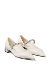 Find JIMMY CHOO Bing Pump Glittered Flats on Editorialist. off-white leather crystal embellishment branded heel counter pointed toe glitter detailing low block heel Heel 0,8 in / 2 cm