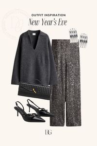 Stand-out staples for NYE! New Year’s outfit, NYE bag, NYE accessories, NYE jewelry, NYE heels, statement heels, New Year’s Eve, going out outfit, sequin pants, sequin wide leg pants, casual chic NYE