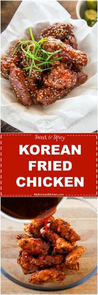 How to Make Korean Fried Chicken. Crunchy double deep fried chicken is coated with sticky sweet chili sauce. It's simply delicious! | MyKoreanKitchen.com #koreanfood #koreanfriedchicken #kfc #friedchicken