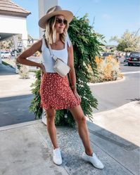 White tie bodysuit//small Floral skirt//xs White sneakers//true to size  Belt bag   @liketoknow.it http://liketk.it/2Swg2 #liketkit #LTKunder100 #LTKDay #LTKsalealert