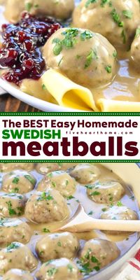 Swedish Meatballs are easy to make from scratch before baking in the oven and then simmering in a skillet of homemade Swedish meatball sauce for a delicious, family-pleasing dinner!