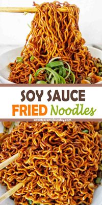 Soy Sauce Fried Noodles are quick and easy to make! Perfect for a quick pick  me up these noodles offer a fast to cook noodle recipe with a ton of flavor. Add vegetables and protein if you please or keep them as is. They are better than take out, economical and a recipe everyone will love! @sweetcaramelsunday