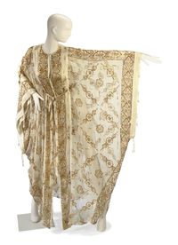 A THEA PORTER CREAM CHIFFON SEQUINNED AND EMBROIDERED CAFTAN WITH MATCHING TIE BELT | LABELED 'THEA PORTER COUTURE', CIRCA 1978 | 1970s, Textiles & Costume | Christie's