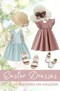 Sharing my favorite Amazon finds for Easter and Spring outfits for toddler girls, sizes 2T-5T. Easter outfits with Hats. Easter Dresses. Easter Onsies, Easter Sweater. White Toddler Dress Shoes. Cute Easter Dresses for toddlers. Affordable Easter Dresses for kids.