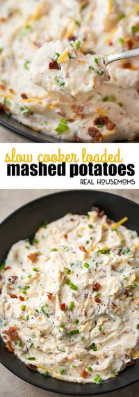 Slow Cooker Loaded Mashed Potatoes are the easiest side dish you'll ever make! This recipe is great for every meal, from weeknight dinners to feeding your holiday crowd!