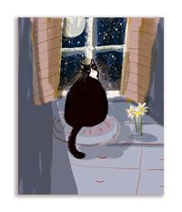 Moon Baby Cat Card - Blank Inside Just a little moon baby waiting for his midnight snack... Size: A2 4.25 x 5.5 in. Printed on smooth card stock. Blank inside, title 'Moon Baby' on the back. Envelope included.