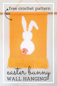 Add a pop of spring color to your home with this adorable crochet wall hanging. This pattern would make a perfect DIY Easter decor project! The bunny is created using the "intarsia" technique and is a great introduction to crochet colorwork. #crochet #freecrochetpattern #eastercrochet