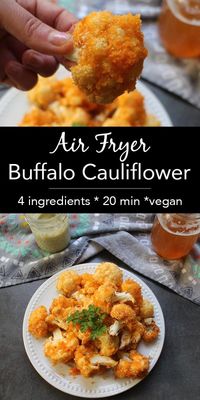 This version of crunchy Air Fryer Buffalo Cauliflower is light on batter and simple to make. Dip it in vegan ranch or your favorite creamy vegan dressing.