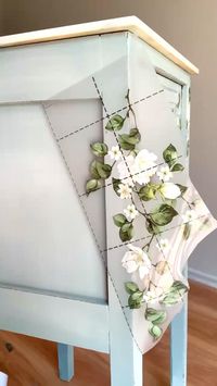 Gorgeous Flowers On The Trellis NEW Decor Transfer on this updated nightstand by @bella_renovare 😍  These transfers can be used in variety of surfaces, furniture, walls, home decor items and multimedia projects. You will love just how east these transfers are for repurposing furniture or other home decor item.