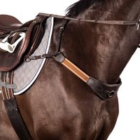 MODIFIED BRIDGE BREASTPLATE - Black & Havana Our modified bridge elastic 3 point breastplates gives you the best of both worlds. Designed to give maximum stability and reach for the horse without the added top straps of the five point. Made with double elastics to reduce stretch over time, they still retain enough give to allow your horse full reach at gallop. The front medical grade gel padded with leather outer panel allows the breastplate a pressure free area that aides in stability & comfort