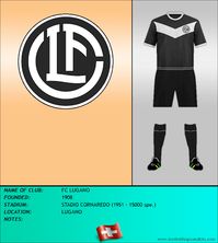 FC Lugano of Switzerland crest and kit. They were founded in 1908.