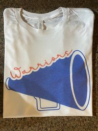 Warrior Megaphone Tee. Design is sublimation which means the ink is dyed into the fabric. Tees are Bella Canvas triblend. They are unisex and fit true to size.