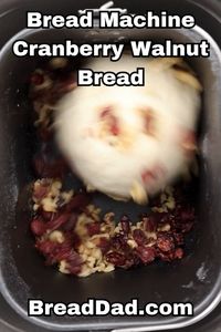 This bread machine cranberry bread is stuffed with dried cranberries & chopped walnuts. It is delicious and perfect as toast or as a crunchy sandwich bread. Bread Dad (BreadDad.com) is your source for 70+ bread machine recipes & bread maker recipes. Bread Dad also has tons of bread machine tips, recipe photos and instructional videos. #BreadMachineCranberryWalnutBread #BreadMakerCranberryWalnutBread #CranberryWalnutBread #CranberryWalnutBreadRecipe #BreadMachineRecipes #BreadMakerRecipes