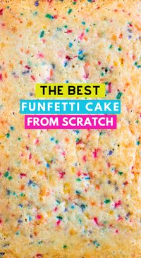 This fluffy and moist homemade Funfetti Cake is easy to make in a 9x13 inch pan! This white confetti cake is full of sprinkles and topped with funfetti vanilla frosting. Learn how to make birthday funfetti cake from scratch with our tips. #funfetticake #confetticake #funfetti