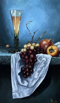 Original Art Oil Painting, measuring: 30W x 50H x 2D cm, by: Oleg Baulin (Czech Republic). Styles: Realism. Subject: Still Life. Keywords: Fruits Painting, Nature Morte, Still Life Glasses, Still Life For Kitchen, Stillleben, Malerei, Classic Still Life, Contemporary Academic Realism, Classic Wall Art. This Oil Painting is one of a kind and once sold will no longer be available to purchase. Buy art at Saatchi Art.