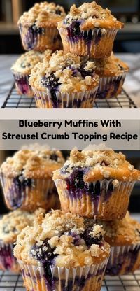 Easy blueberry muffins with a crunchy streusel crumb topping. A delicious breakfast or snack idea!