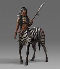 female fighter / warrior zebra centaur spear weiklder fantasy woc character for DnD or Pathfinder