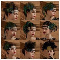 Unique Peacock Feather Headband 1920s Flapeer Girl Headpiece Rhinestone Tassel Vintage Gatsby Party