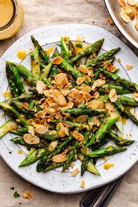 Roasted asparagus with charred lemon dressing - Lazy Cat Kitchen