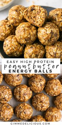 Chewy no-bake Protein Peanut Butter Energy Balls are easy to make with just 5 ingredients and taste just like cookie dough! Simply combine oats, peanut butter, chocolate chips, flaxseed and honey for a delicious, satisfying snack!