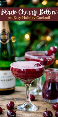 This Black Cherry Bellini is an easy holiday cocktail that you won't mind making for you or any of your guests. It's quick and easy to make and you can make it ahead! It's a great Christmas or New Years Eve cocktail option! #blackcherry #bellini #champagne #holidaycocktail