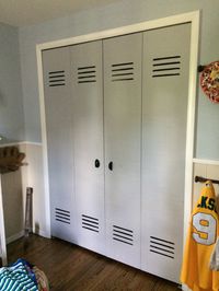 Lockers painted on closet doors. Love this.