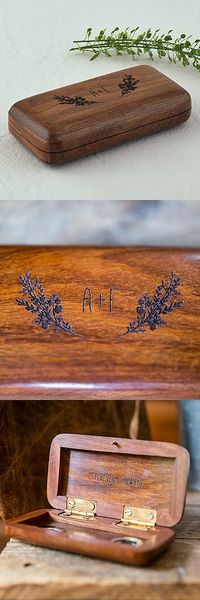 Personalized Pocket-Sized Wooden Ring Box w/ Garland Motif Surrounding