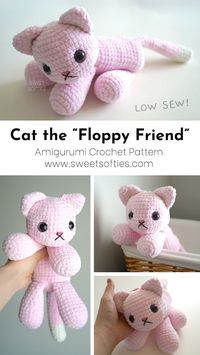 Cat the Floppy Friend Crochet Pattern Low-sew Amigurumi Tutorial DIY Yarn Fiber Art Kitty Kitten No Sew Low Sew Stuffed Animal Toy Kids - Etsy