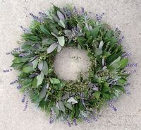 Organic culinary herb wreath with English Lavender, Rosemary, English Thyme, Purple Sage & Bay.