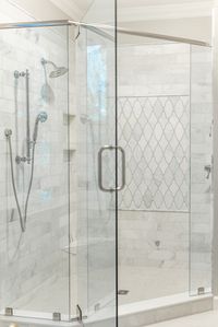 Glass shower | Accent wall | Niches for bottles | Bench Seat