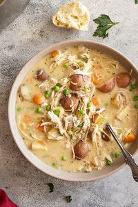 This Creamy Chicken Stew is perfect for cold nights. It's comforting, full of flavor, packed with vegetables, and flavorful chicken thighs.