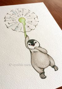 Penguin Dandelion Nursery Art Original Drawing by DandelionTickles