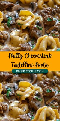 Combine cheesy tortellini with savory beef and veggies in this Philly Cheesesteak-inspired pasta! A creamy, indulgent dish perfect for any dinner occasion.