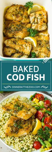 This baked cod is marinated with olive oil, garlic and fresh herbs, then roasted to tender and flaky perfection.