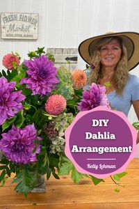 Learn how to create this gorgeous DIY dahlia arrangment with Kelly Lehman owner of Cranbury Fields Flower Farm