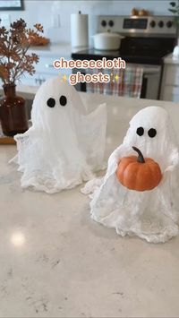 Cheesecloth ghosts! A fun and easy Halloween diy you can do with your kids! 👻🎃 **Supplies are linked in my Amazon Storefront (in my bio) under “Fall/Halloween” (pumpkin came from Target dollar section) #cheeseclothghost #halloweendiy #halloweendecor #easyhalloweendecor #halloweenwithkids ##halloweencraft #halloweenfun #asmrsounds #asmrcrafting #asmrhalloween #halloweendecorations