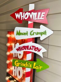 Christmas holiday directional sign. Celebrate Grinchmas this year with a fun festive sign. Comes with four Grinchy inspired arrows on a hand painted candy cane post.  Height is approximately 44" with post and comes with hanging hardware on the back. (Post only) This item is not freestanding and should be hung or leaned against a wall. If you select "without post" you will receive the four arrows only, which you can then attach or use in anyway you wish. Please note this item is handmade to order