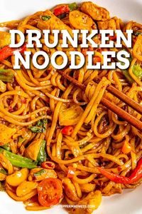 Drunken Noodles Recipe (Pad Kee Mao) - This drunken noodles recipe (pad kee mao) is a popular Thai dish of stir fried noodles tossed in a savory sauce and hot peppers for wonderful heat. Super easy to make. Ready in 10 minutes!