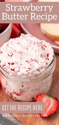 This strawberry butter recipe creates sweet creamy berry flavored butter perfect for slathering on all your baked goods and breakfast favorites. It’s an easy way to take an every day meal to the next level. Visit thequickerkitchen.com and save this family friendly recipe today!