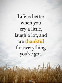 Life is better when you cry a little, laugh a lot, and are thankful for everything you've got.