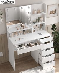 Super-Sized Storage: Our vanity desk offers ample space for all your makeup and beauty essentials, with plenty of room to