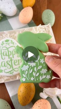 Mike | Semi Sweet Designs on Instagram: "If you’re new to cookie decorating, this is a great beginner-friendly design that will sure to impress! This Easter bunny and egg pair is easy to decorate with the use of stencils. Just swipe the design with thick icing and you’re good to go! #eastercookies #cookiedecorating #cookiedecorator #royalicingcookies #cookiestencils"