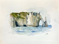 Falaises d’Etretat, aquarelle peinture originale, côte d’Albâtre, paysage de France, normandie, seine maritime, mer de la Manche, décoration