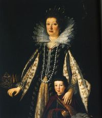 Margherita de' Medici, Duchess of Parma and Piacenza, with one of her sons, probably Onorato Farnese (1636-1656) (Not her mother Maria Magdalena of Inner-Austria!). From www.kleio.org/en/history/famtree/medici/5568.