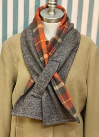 Simply Sheila Designs Up Cycled Wool Scarf brown wool tweed new flannel lining